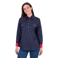 Hard Slog Womens Cherry 1/2 Placket Long Sleeve Shirt