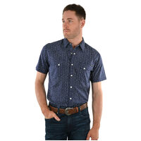Pure Western Men's Bailey Print Short Sleeve Shirt Navy/Tan