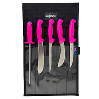 SICUT All Purpose Knife Package 5pc Set with Canvas Wrap - Pink Handles