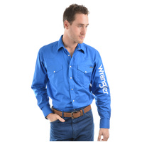 Wrangler Men's Logo Rodeo Long Sleeve Drill Shirt Cobalt