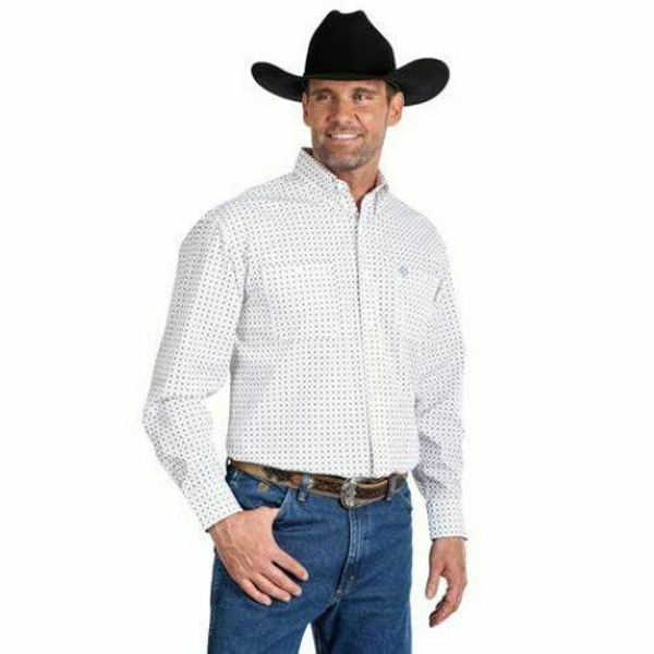 Picture of Wrangler Men's George Strait White/Burgundy Printed L/S Button Up Shirt
