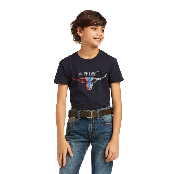 Picture of Ariat Boy's Bred In The USA Tee Shirt Blue